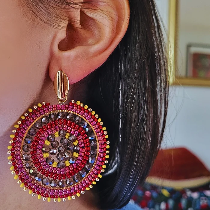 Statement øreringe med Miyuki-perler i mandala design – Maksi Mandala - Billede 2