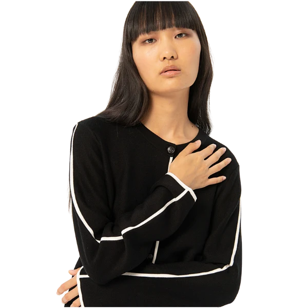 Sort cardigan - Hvid stribe - Surkana - Billede 3
