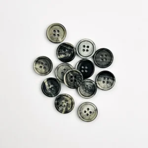 Knap - Ægte Horn - Mat Sort/Grå -  15 mm