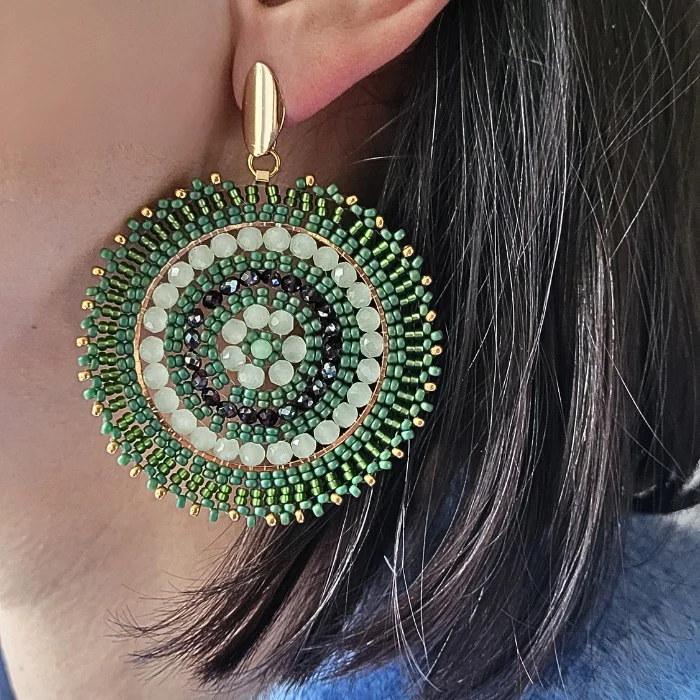 Statement øreringe med Miyuki-perler i mandala design – Maksi Mandala - Billede 3