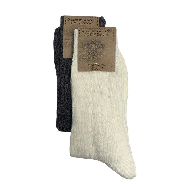 Alpaca sokker - Creme/mørkebrun - Clemente - Billede 2