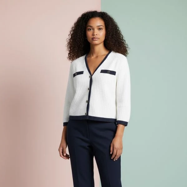 Asta strik cardigan - Hvid/navy - Ofelia - Billede 3